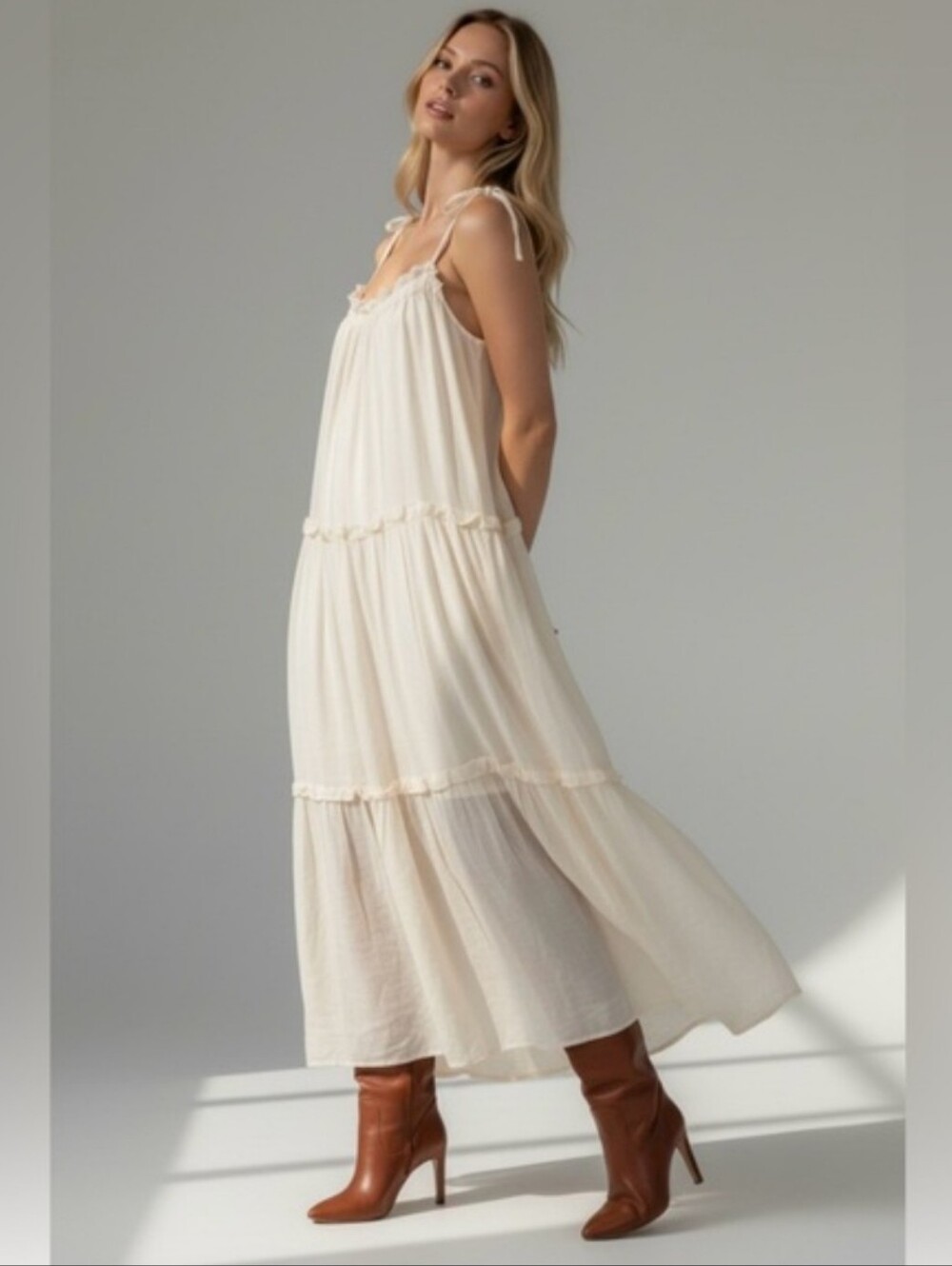 &merci Cream Tiered‎ oversized dress with Adjustable Straps. Size S